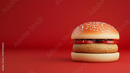 Delicious fast food burger on a red background