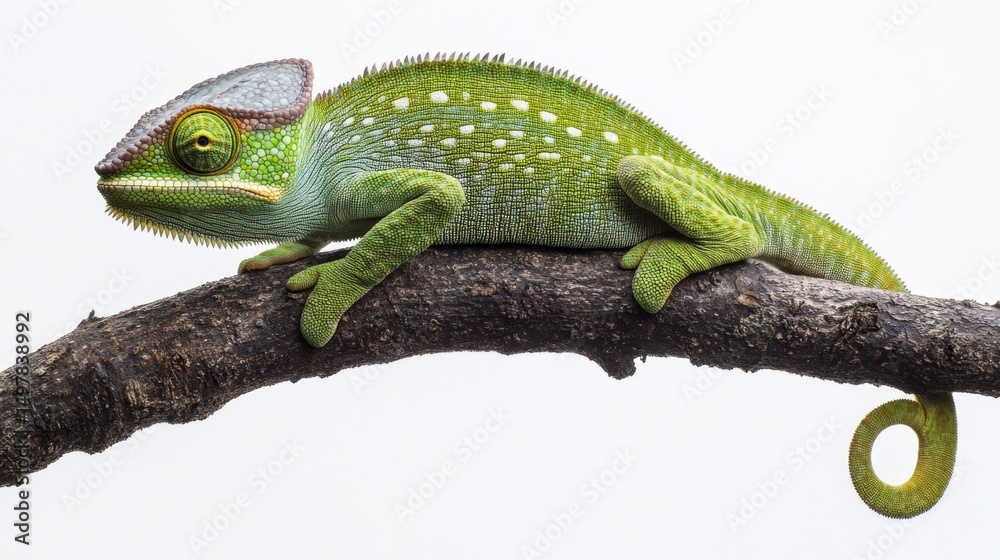 Fototapeta premium Green Chameleon on Branch Closeup