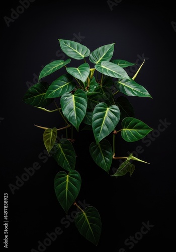 Lush Green Philodendron Hederaceum Plant on Black Background | Indoor Houseplant for Home Decor and Botanical Concepts photo