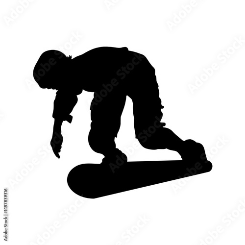 Silhouette Snowboarding Action: A dynamic black silhouette of a snowboarder captured mid-air, showcasing the thrill of winter sports, offering an inspiring view of adventurous action.