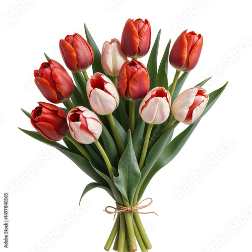 Bouquet of red tulips, isolated on transparent background, png