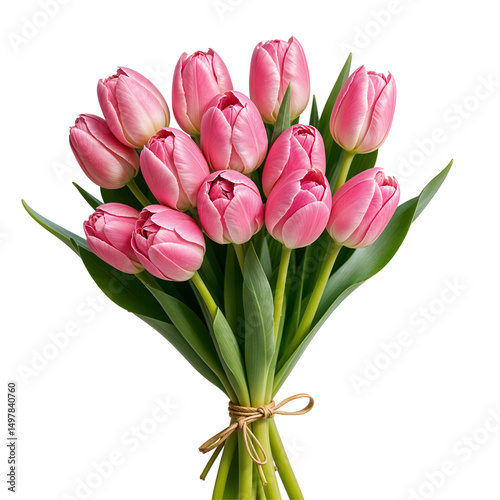 Bouquet of pink tulips, isolated on transparent background, png