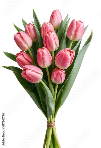Bouquet of pink tulips, isolated on transparent background, png