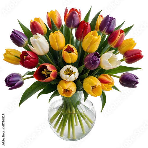 Bouquet of tulips, isolated on transparent background, png
