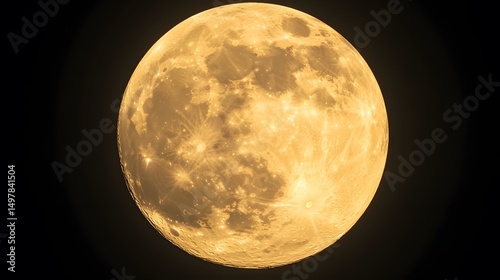 Golden Full Moon Night Space Celestial Lunar Orb