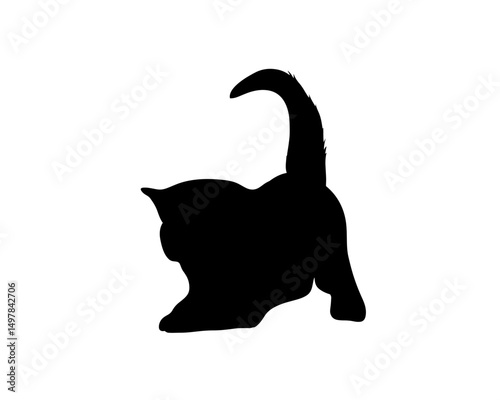 Silhouette of a playful cat: A striking black silhouette of a curious cat in a dynamic pose, captured with simplicity and elegance, against a clean backdrop.