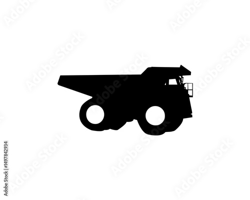 Giant Dump Truck Silhouette: The stark black silhouette of a massive dump truck dominates the scene, powerfully conveying its colossal size and essential function in the industry.