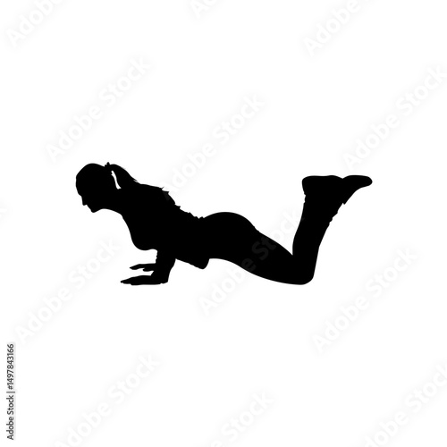 Silhouette of Fitness: A dynamic silhouette of a woman engaged in a push-up, embodies strength and determination against a plain background.