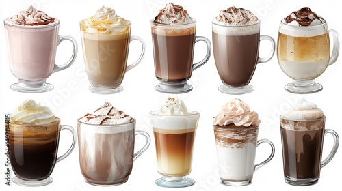 Diverse Hot Beverages and Different Types of Coffee Drinks for Cafes and Restaurants