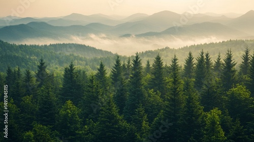 Misty Mountain Forest at Sunrise
