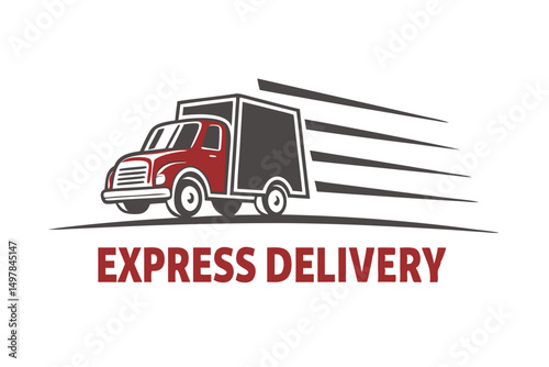 Speedy delivery truck vector illustration, fast shipping service icon, express logistics and distribution vehicle.