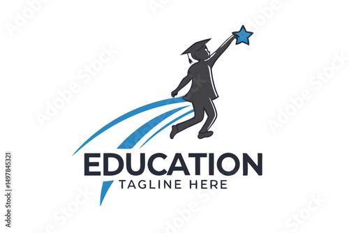 Education Logo Design: Student Reaching for a Star, Symbolizing Ambition, Success, and Academic Achievement, Suitable for Educational Institutions.