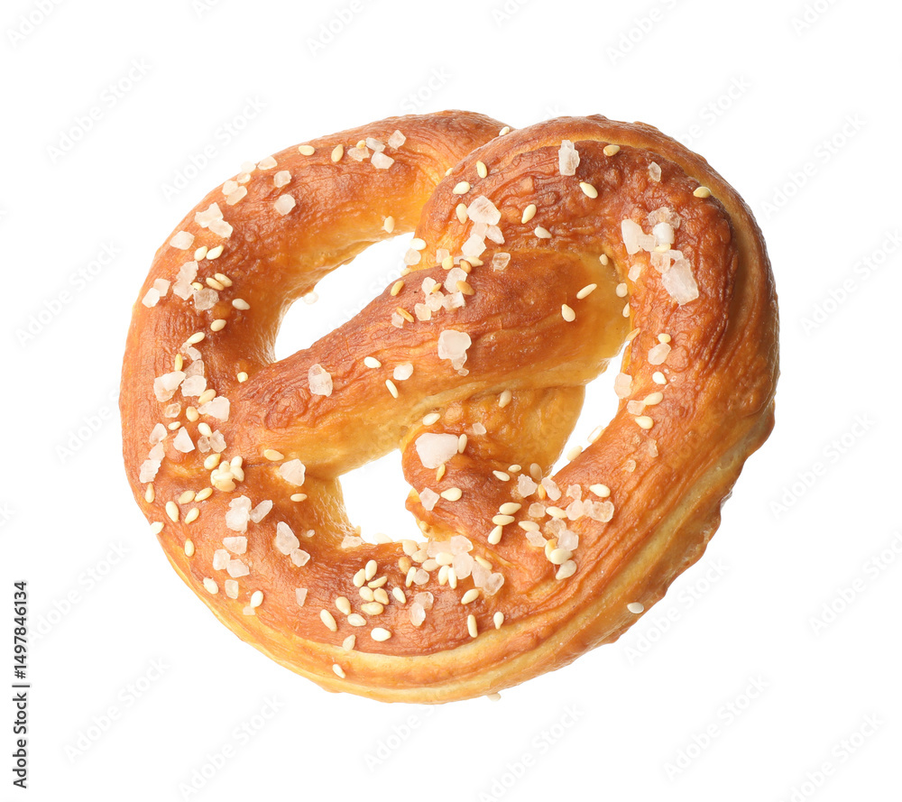 Fototapeta premium Tasty pretzel with salt isolated on white
