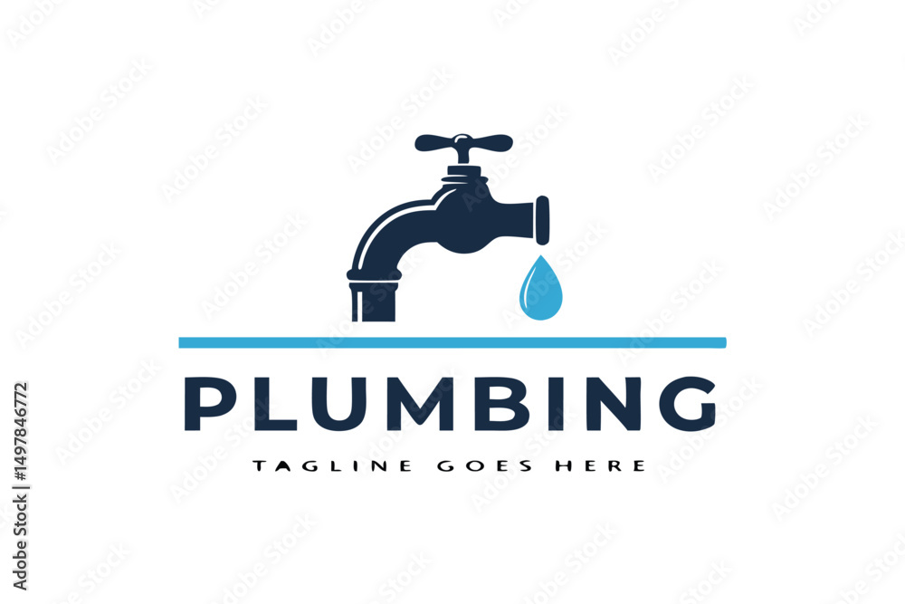 Plumbing Service Logo Design with Faucet and Water Drop, Modern and Professional, Vector Illustration. Plumbing Service Logo Design with Faucet and Water Drop, Modern and Professional, Vector Illustration.