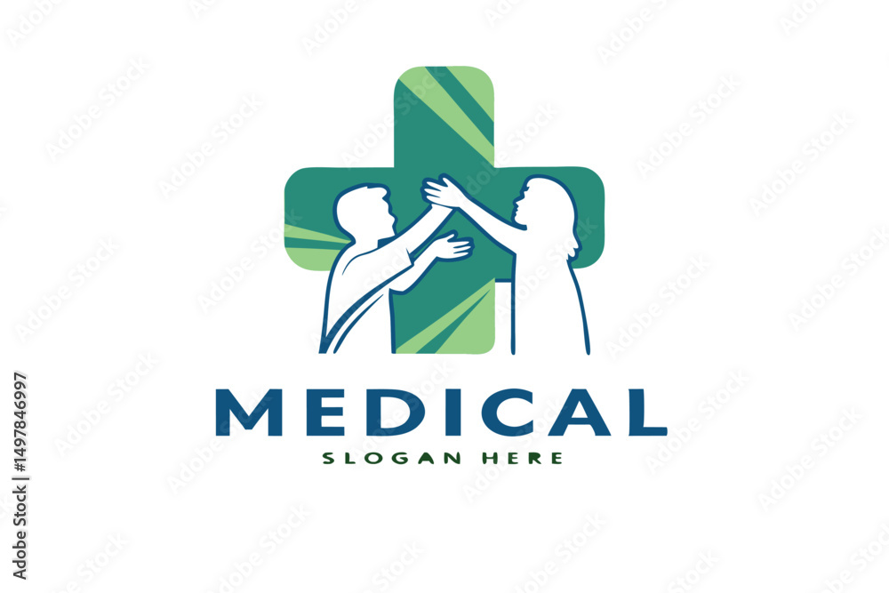 Medical Logo Design Featuring People and a Cross, Representing Healthcare, Support, and Teamwork Concept. Medical Logo Design Featuring People and a Cross, Representing Healthcare, Support, and Teamwork Concept.