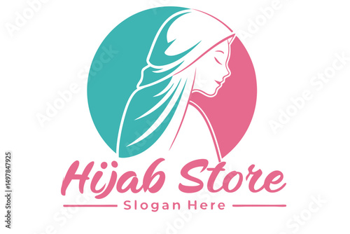 Elegant Hijab Logo Template with a Woman Wearing a Headscarf, Perfect for Islamic Fashion Brands and Stores.