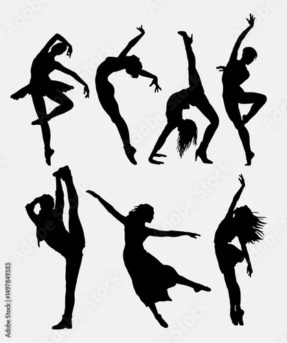 Silhouette of Grace: Dynamic poses of a ballerina, capturing fluid movement, graceful lines, and the artistry of dance.