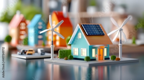 Solar powered miniature model homes with wind turbines