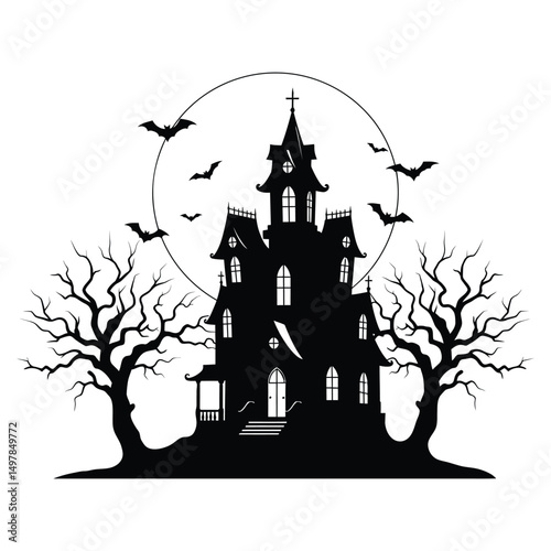 Haunted House Halloween Castle Silhouette Vector