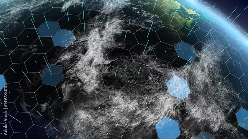 Space earth technology. America in the night and day in planet earth from outer space 3d modeling animation. 3d render