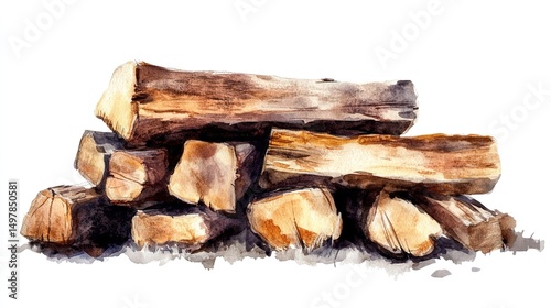 Firewood watercolor illustration isolated on transparent

