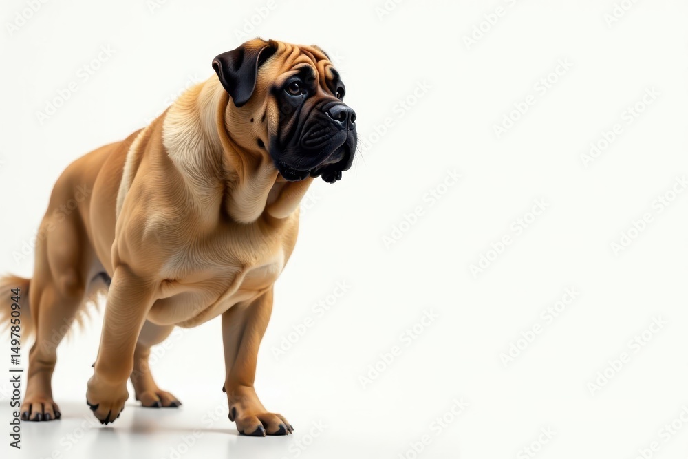 Fototapeta premium Majestic mastiff, powerful stance, white background, breed, canine photography, furry
