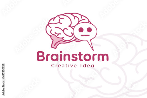 Brainstorm Logo Concept with Cartoon Brain Character and Thought Bubble for Creative Business Branding.