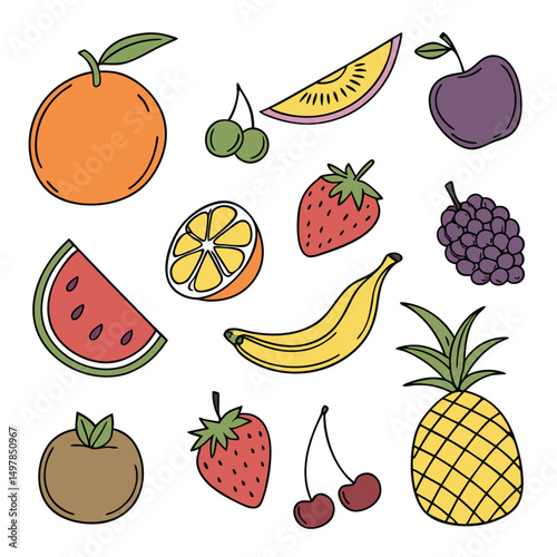 High resolution colorful fruit icons set featuring apple banana and orange designs