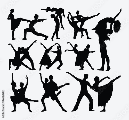 Graceful Silhouettes: Capturing the Art of Ballet: a collection of ballet dance silhouettes, showcasing the elegance, poise, and storytelling aspects of ballet. A timeless illustration of movement.