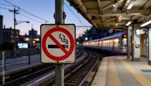 No Smoking Zone: A visual declaration, showcasing the 'No Smoking' symbol prominently displayed at a train station, the image underscores public health consciousness and adherence to regulations.