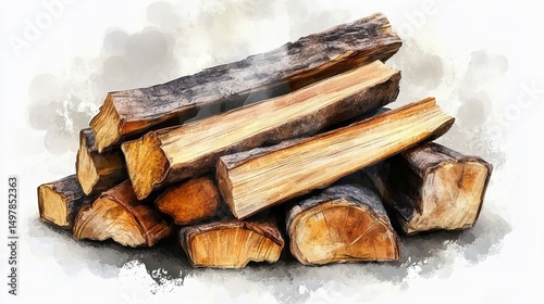 Фотография Firewood watercolor illustration isolated on transparent