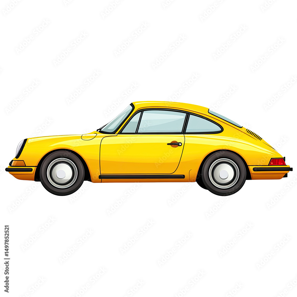 Classic yellow coupe, sleek design, side profile view Classic yellow coupe, sleek design, side profile view