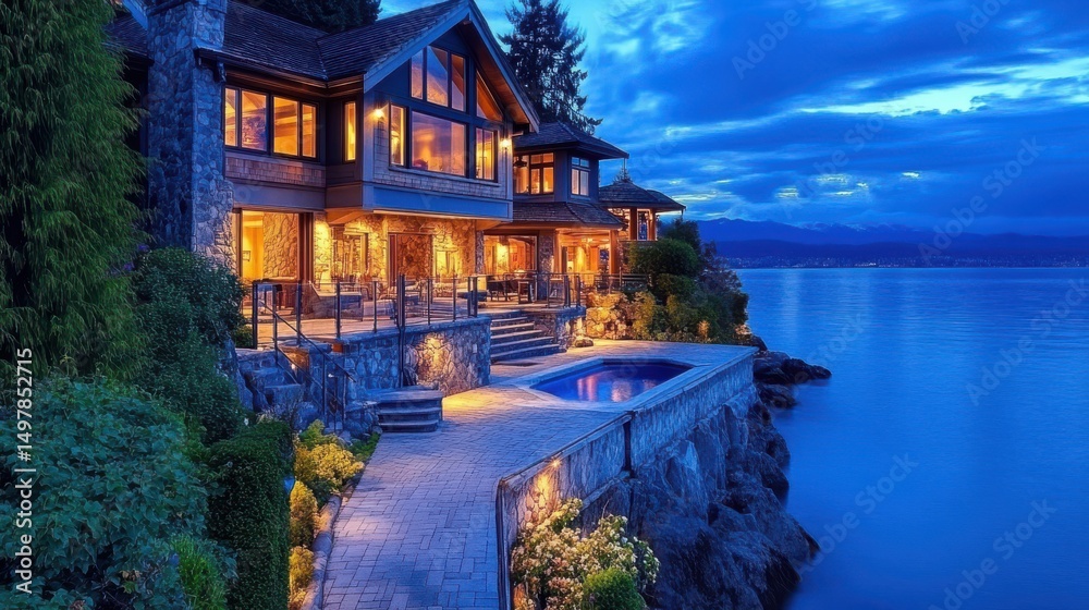 Obraz premium Luxury house at night in Vancouver, Canada.