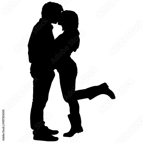 Silhouetted Embrace: A tender silhouette of a couple sharing an intimate moment, their forms merging in a loving embrace. The image evokes warmth, tenderness, and the simple beauty of connection.