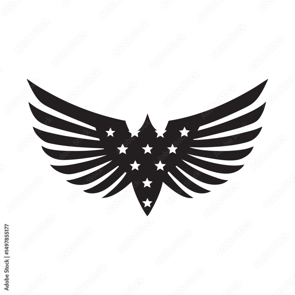 Fototapeta premium Wing shaped USA flag forming eagle silhouette on white background