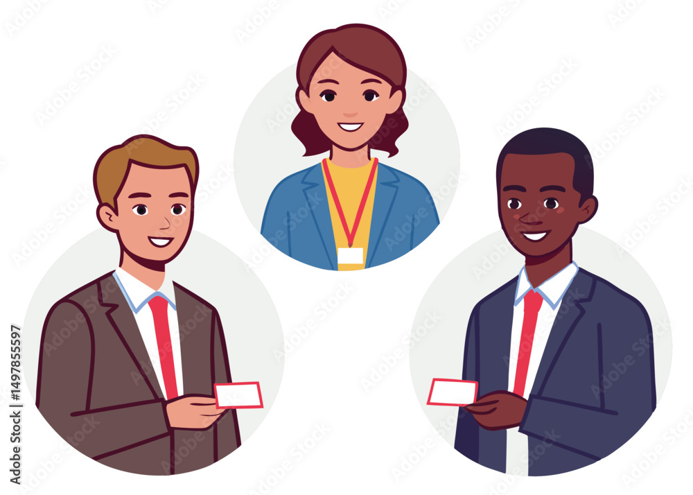 Professional networking event illustration featuring diverse professionals connecting and collaborating Professional networking event illustration featuring diverse professionals connecting and collaborating