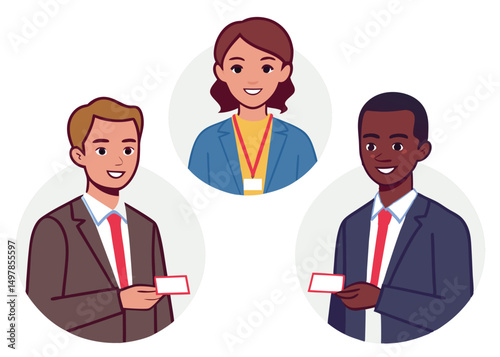 Professional networking event illustration featuring diverse professionals connecting and collaborating