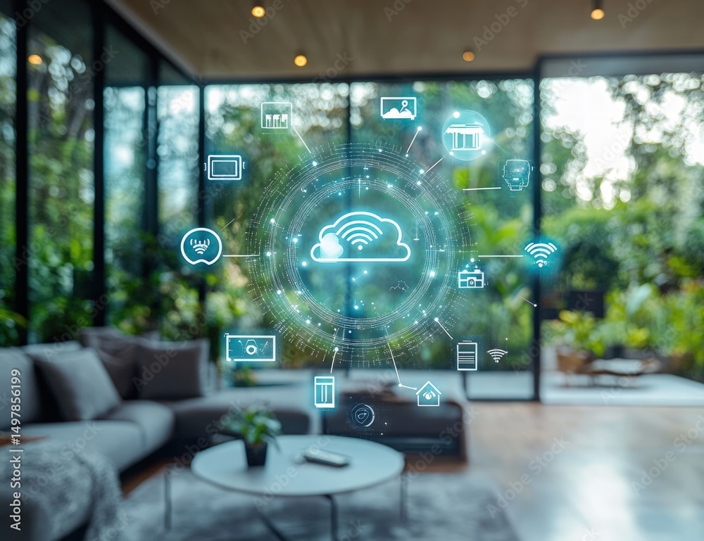 custom made wallpaper toronto digitalSmart home technology concept  Modern living space with connected devices