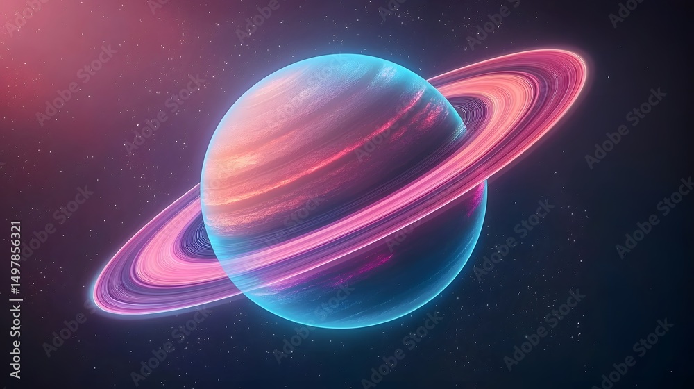 Fantastical cosmic planet with colorful rings in space Fantastical cosmic planet with colorful rings in space