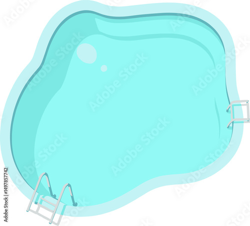 Top view of an organically shaped swimming pool with curved edges and two metal ladders, isolated on white background