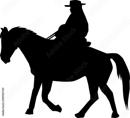Horseback Rider Silhouette: A striking silhouette of a rider on horseback, embodying the spirit of the open range and the freedom of the wild west. The bold contrast of light and shadow.