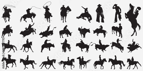 Cowboy Silhouette Collection: Capturing the spirit of the American West, a striking silhouette showcases cowboys in action, embodying the ruggedness and resilience of frontier life.