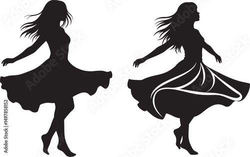 Dancing girl pose silhouette vector illustration