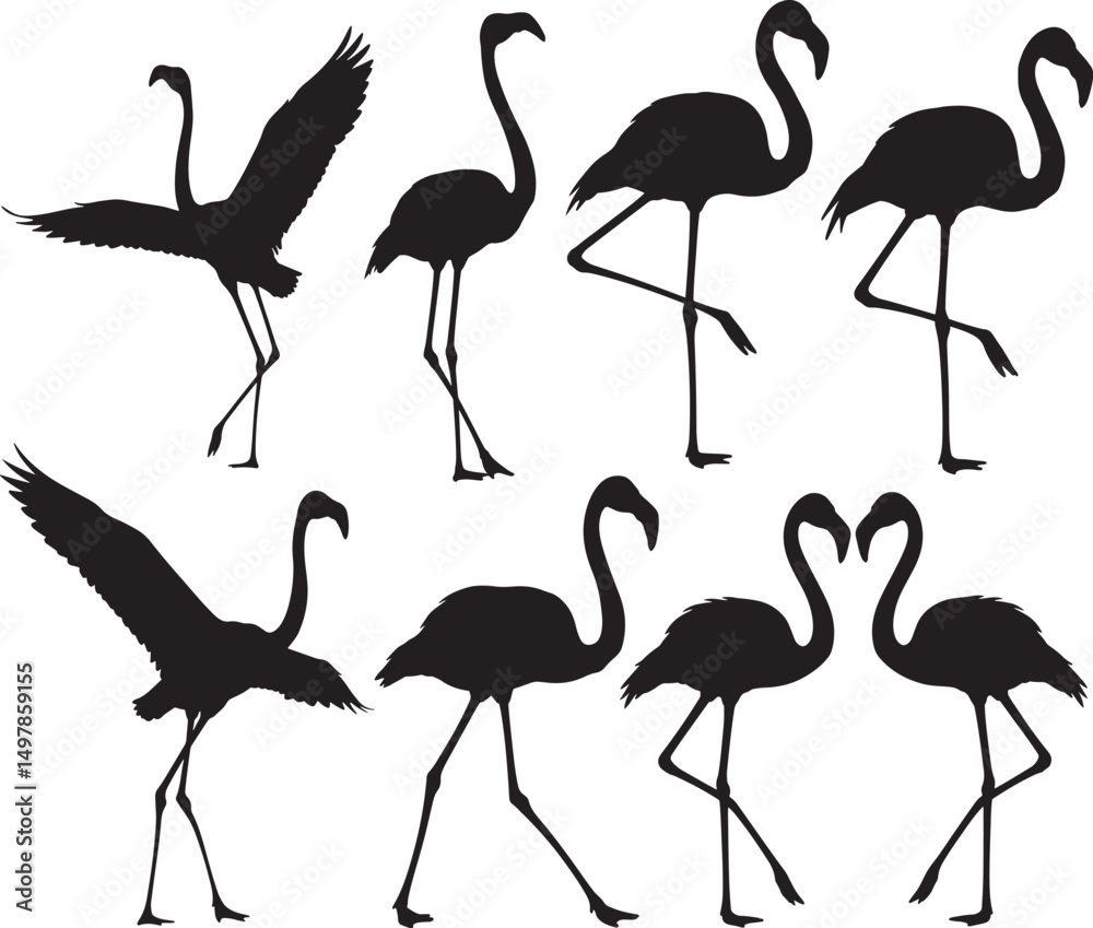Fototapeta premium Flamingo standing pose silhouette vector illustration