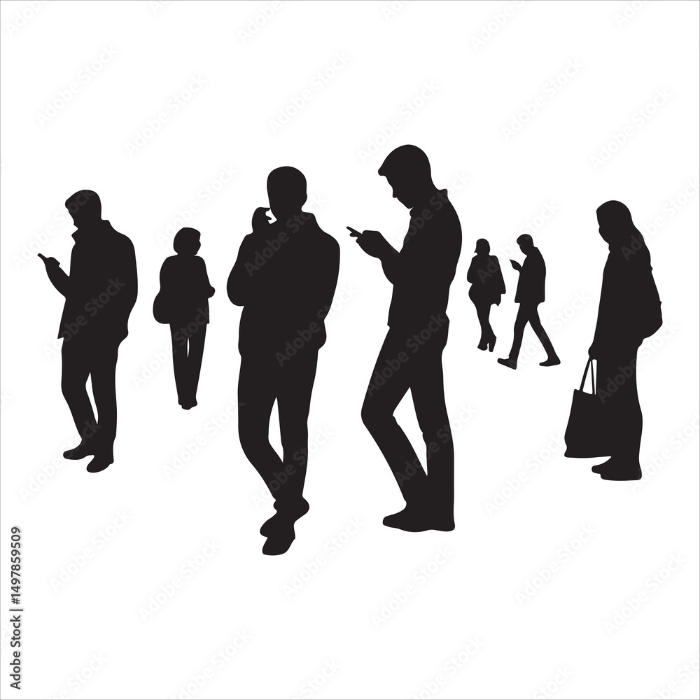 Fototapeta premium Black Vector Silhouettes of People Standing in Casual and Neutral Poses
