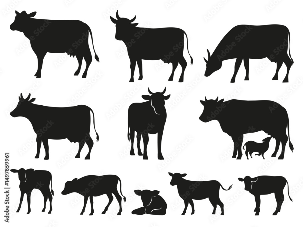 Cattle Silhouette Collection: A curated collection of various cattle silhouettes, capturing their unique forms and poses. Cattle Silhouette Collection: A curated collection of various cattle silhouettes, capturing their unique forms and poses.