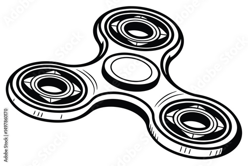 Black and White Fidget Spinner Illustration, Vector Design Element for Trendy Stress Relief and Relaxation.
