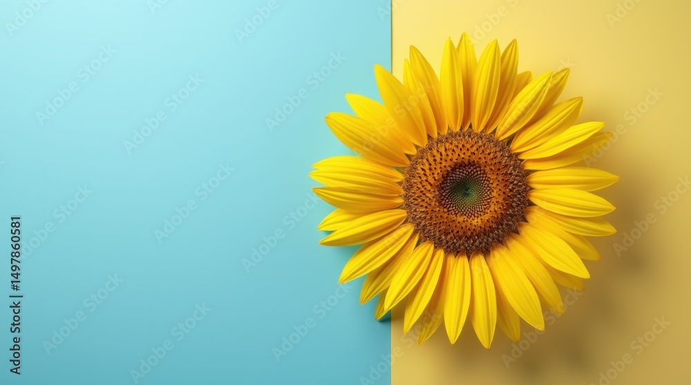 Obraz premium Yellow flower on blue wall background 