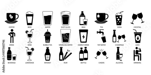 Drinks icons set . Drinks pack symbol vector elements for infographic web