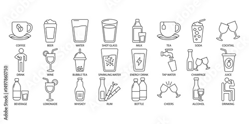 Drinks icons set . Drinks pack symbol vector elements for infographic web